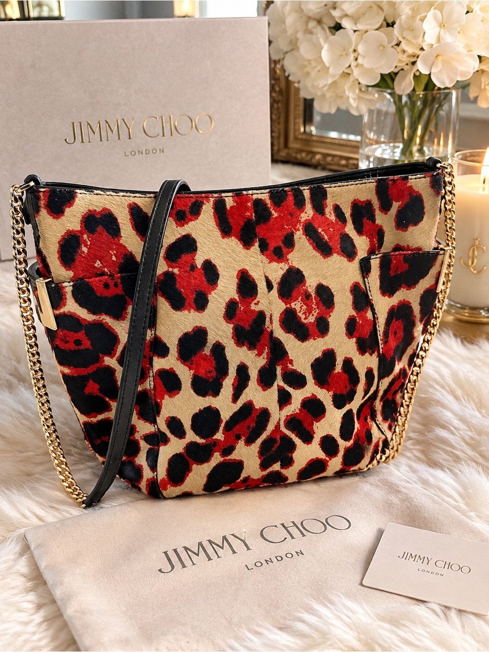 Jimmy Choo Leopard Print Chain Shoulder Bag